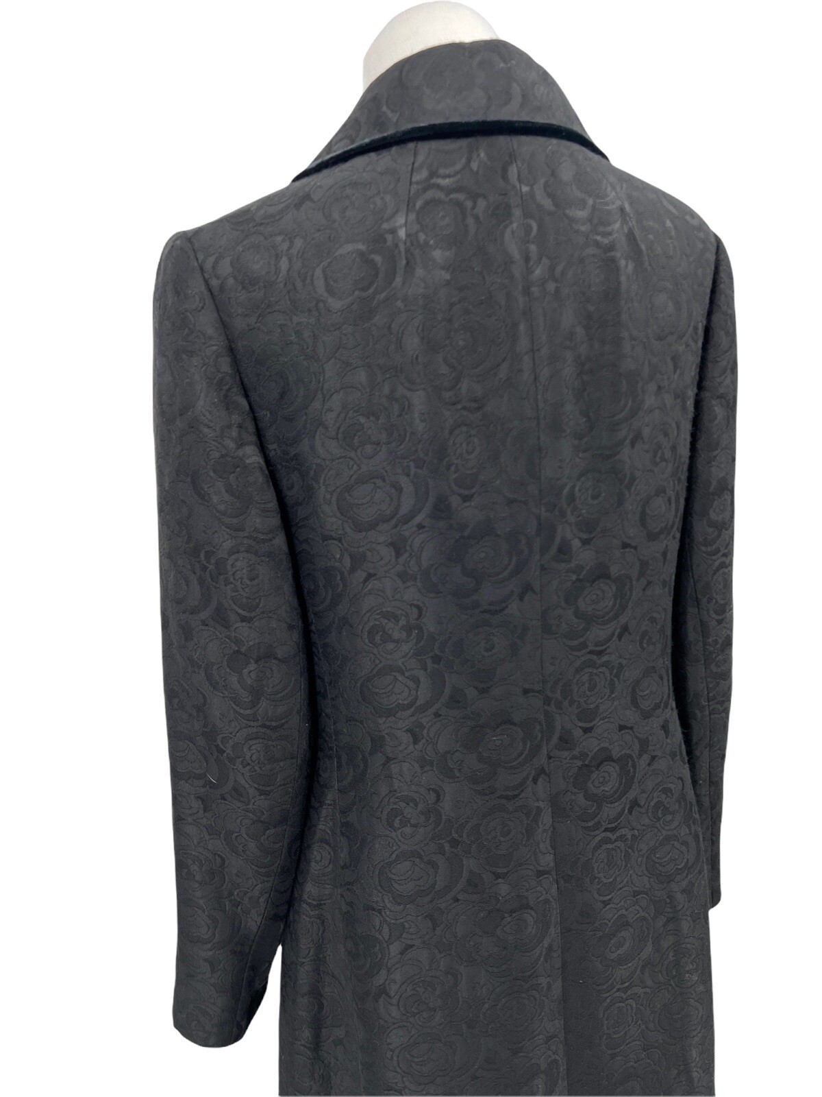 Vtg 60s Harrods Mono London Womens Black Damask Maxi Car Dress Coat Chest 35″