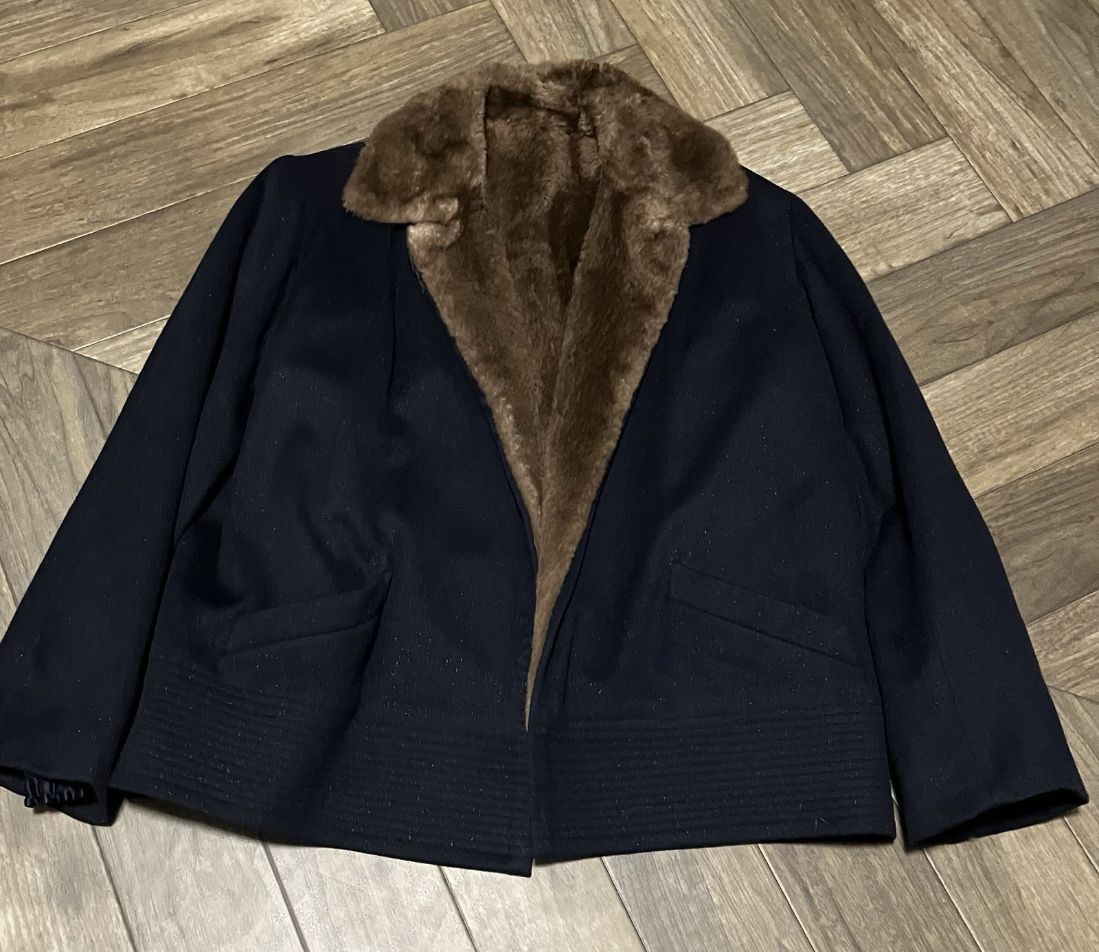 Vintage 40s 50s Jacques Fath Jacket Fur Lining Speckled Wool Amazing Condition