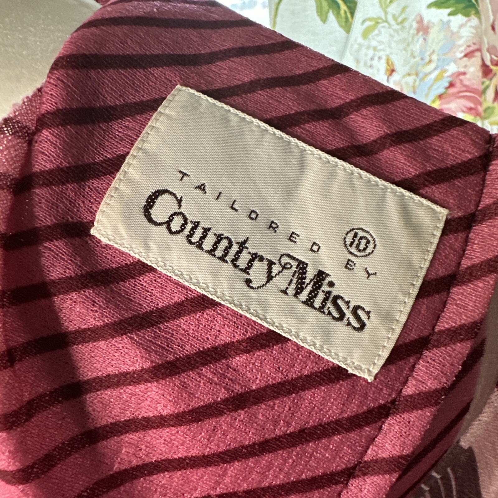 Vtg 80s Dress Country Miss 10 Pink Multi Knee Length 3/4 Sleeved Back Zip Day