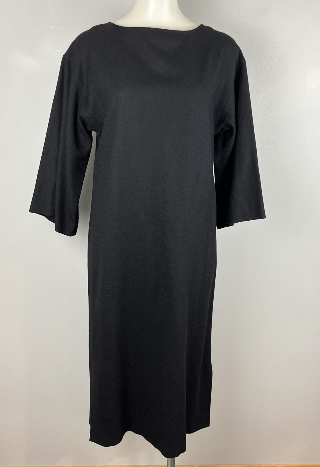 Vintage 1970s Marimekko Finland Dress Long Sleeves Black Minimalist Wool Size 8