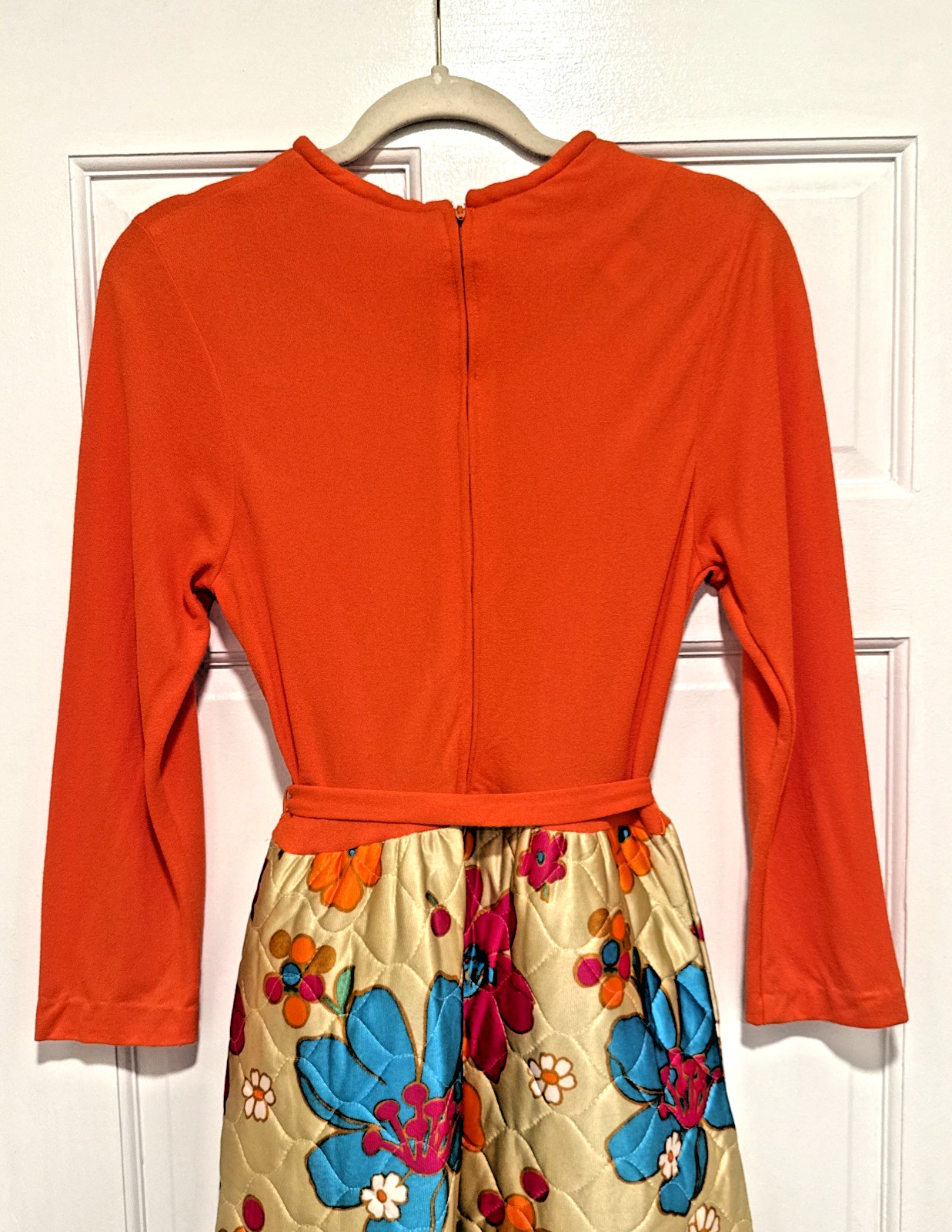 Vintage 1960s Orange Flower Power Quilted Hostess Maxi Dress Lounger Size 16