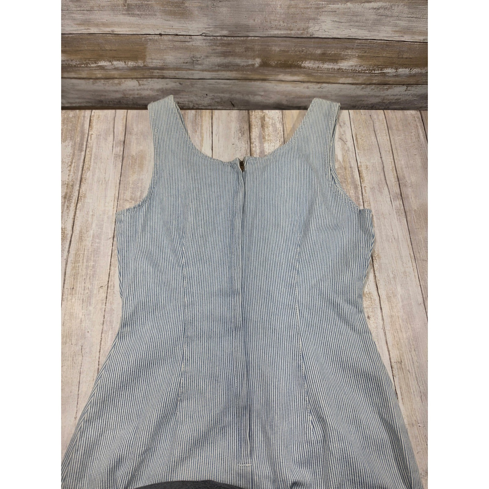 Paris Sport Club Vintage 90s Hickory Stripe Denim Maxi Dress Blue White Size 7