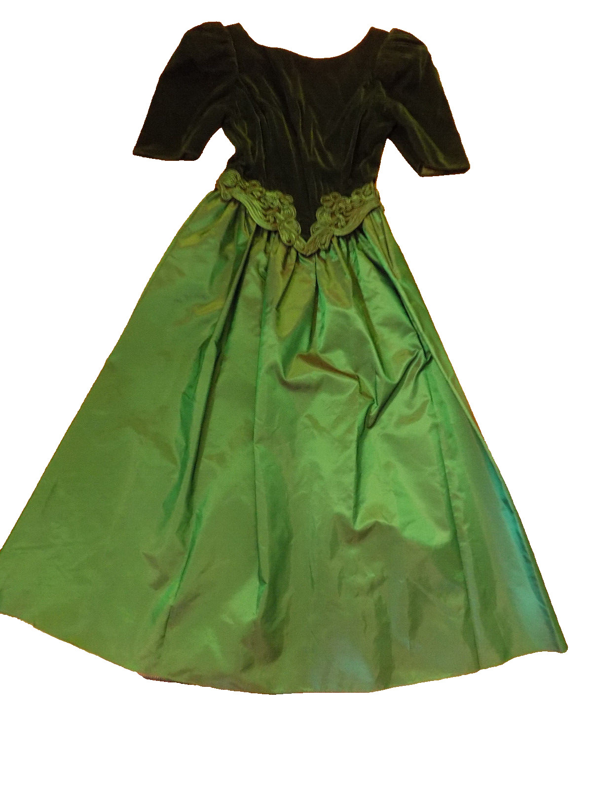 Vtg Alfred Angelo Velvet Corset Emerald Tafetta Skirt Crinoline Bow Gown Dress