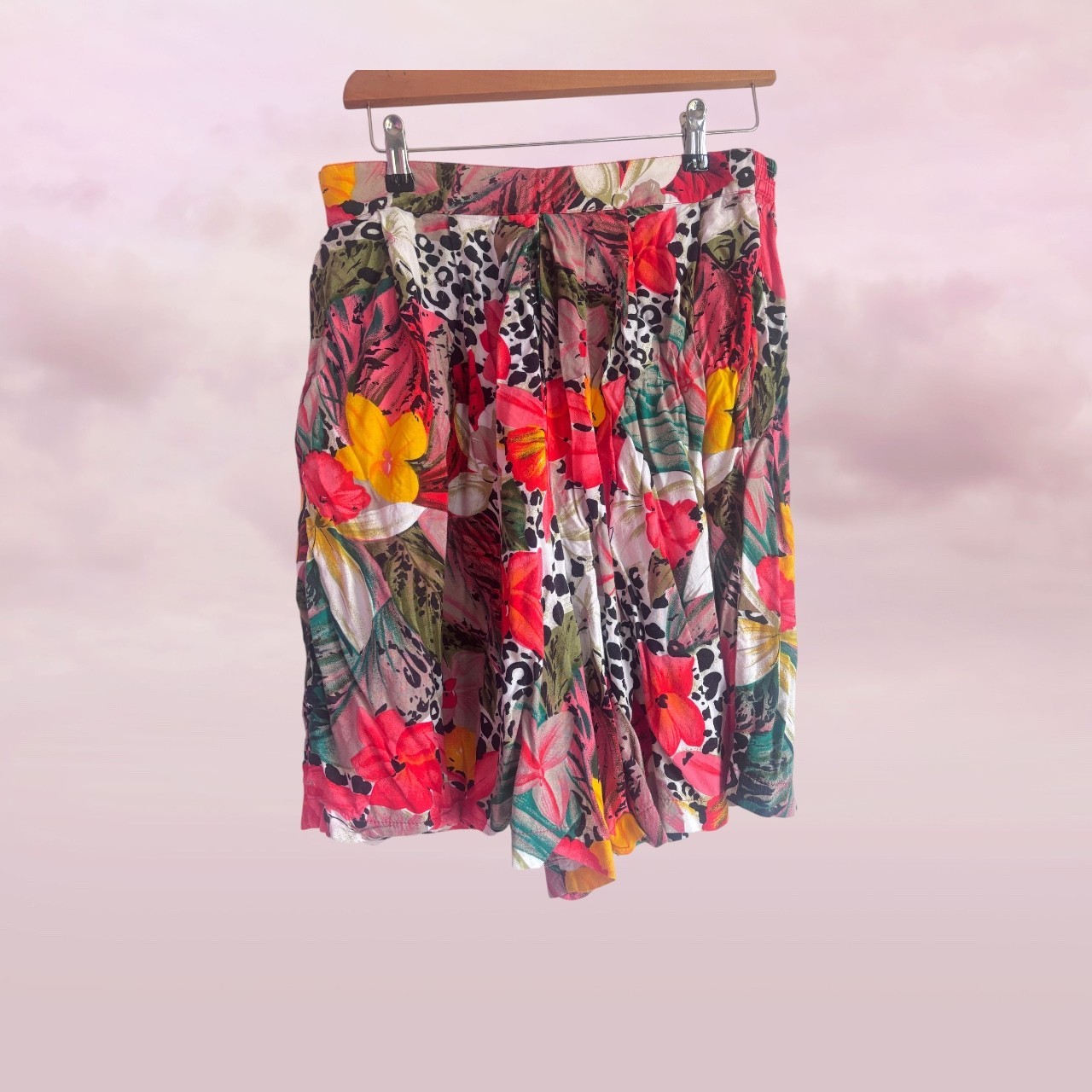 Vintage 80s Ragpage Floral Animal Print Rayon Shirt & Shorts Set Size L AU 12/14