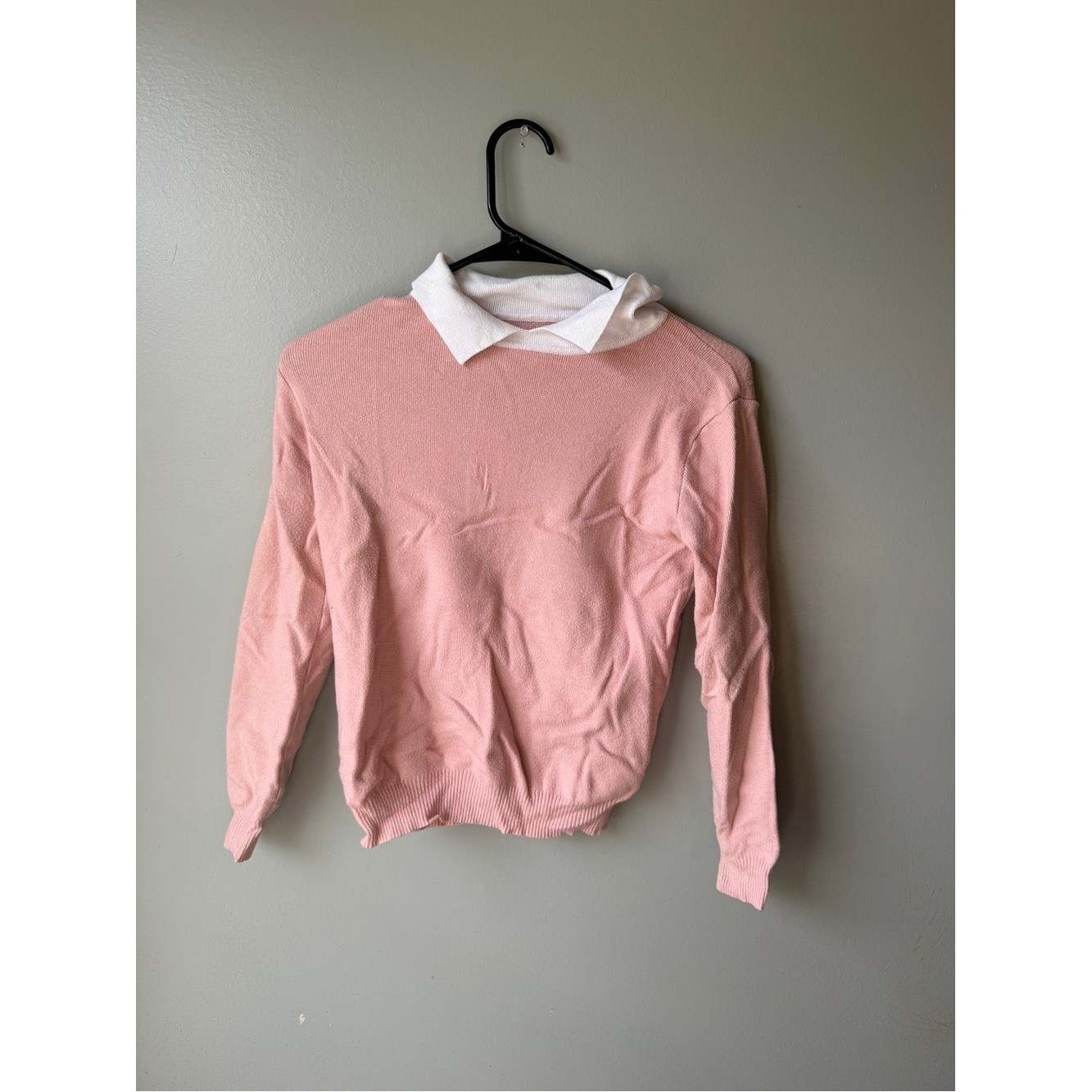 Preppy Layered Collar Pink Knit Sweater Small