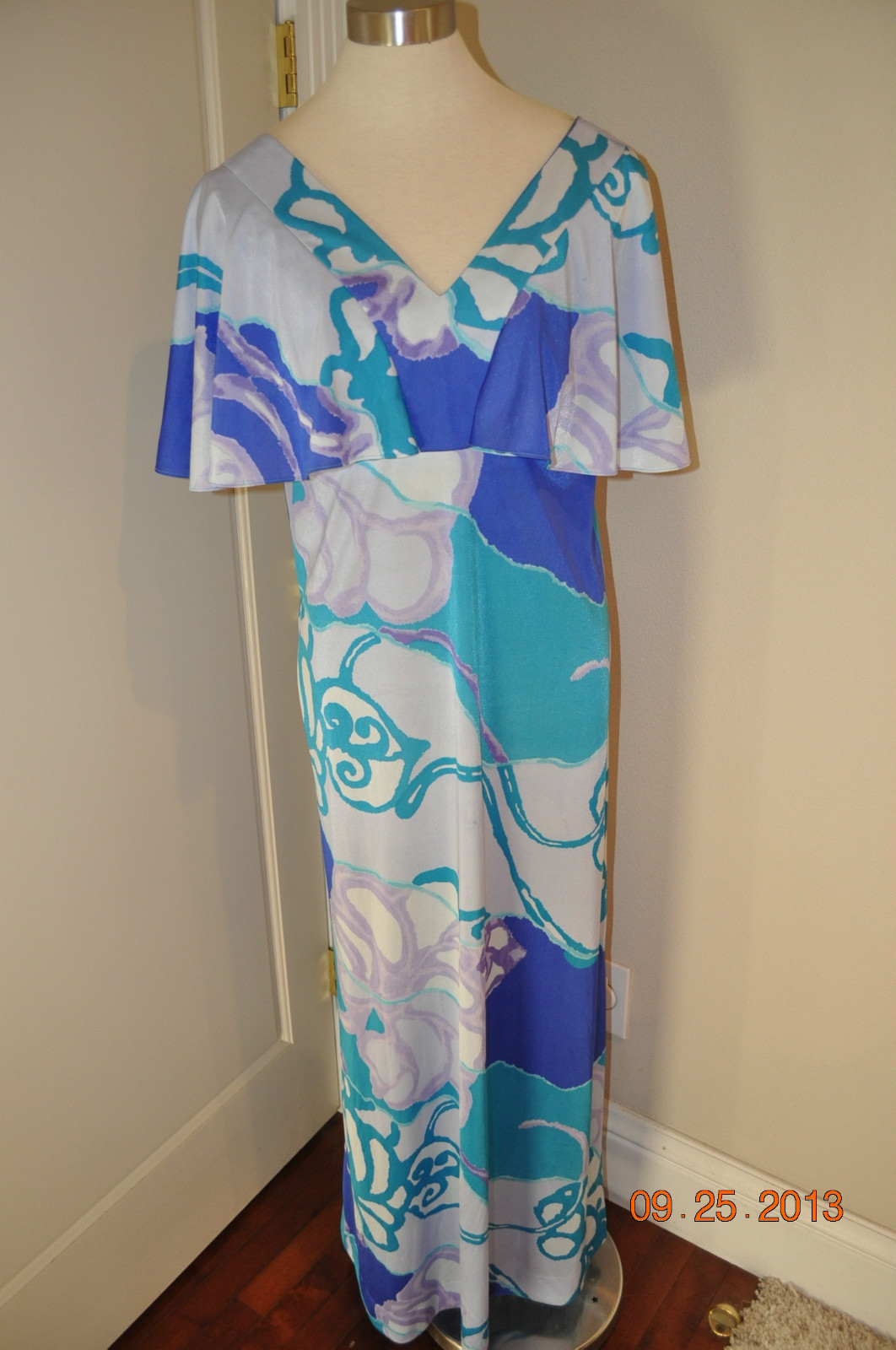 KIYOMI Hawaiian Maxi Dress flutter sleeve Hostess Aloha Tiki Liberty House Med