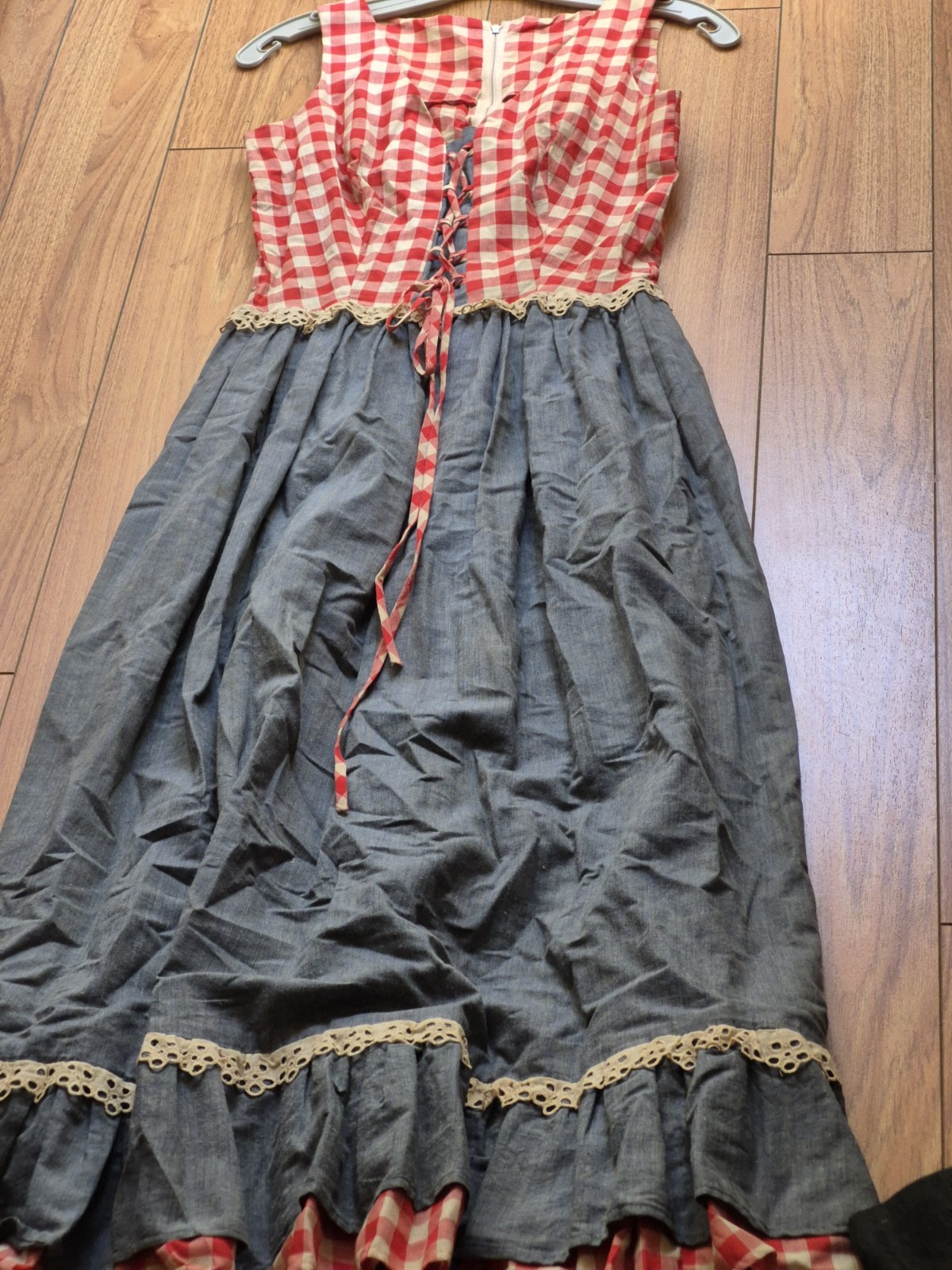 Vtg 50s Joy Stevens California Gingham Corset Ruffle Rockabilly Sleeveless Maxi