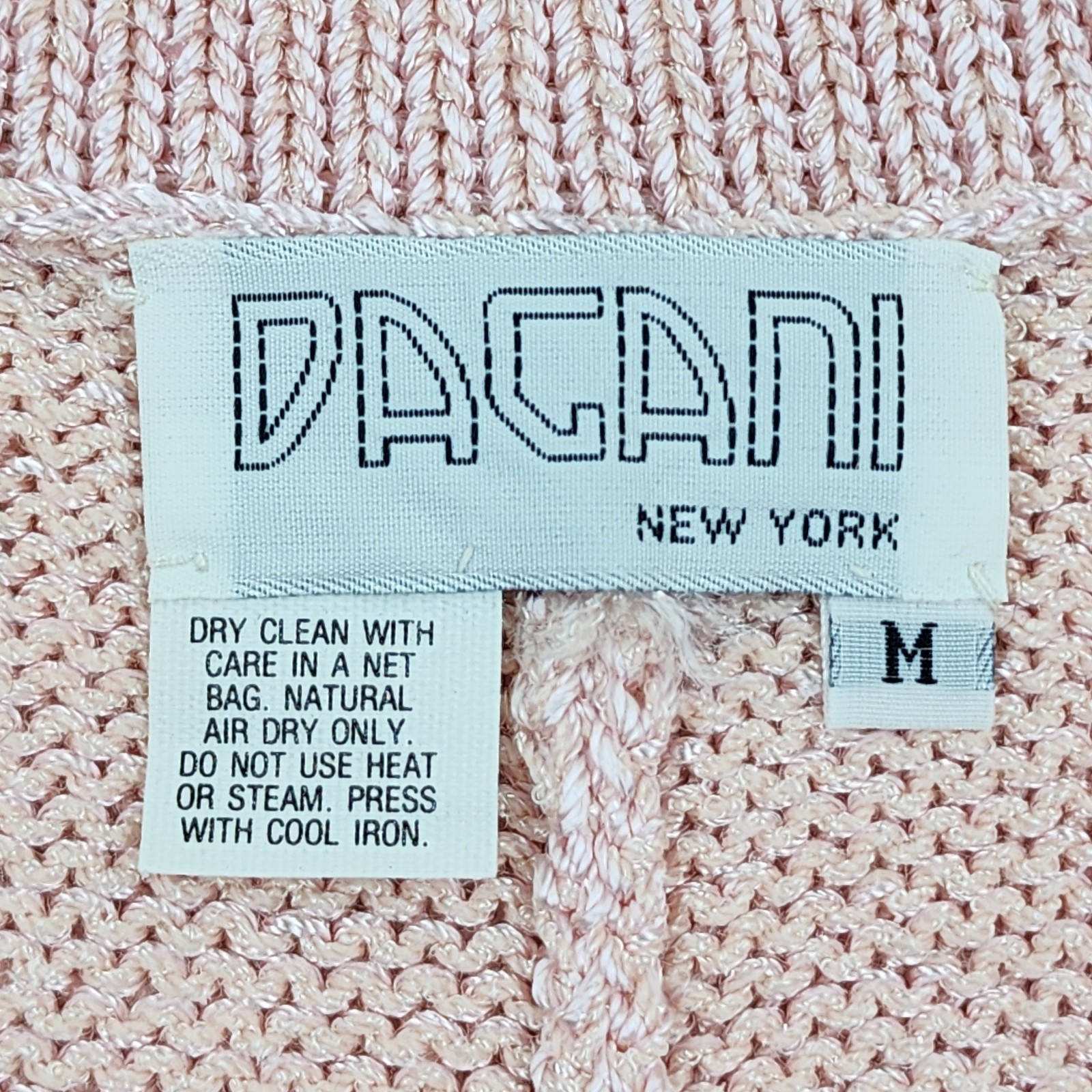Vtg 80s DACANI Pink Knit Skirt Sweater Set Rhinestones Angora Shoulders Beaded
