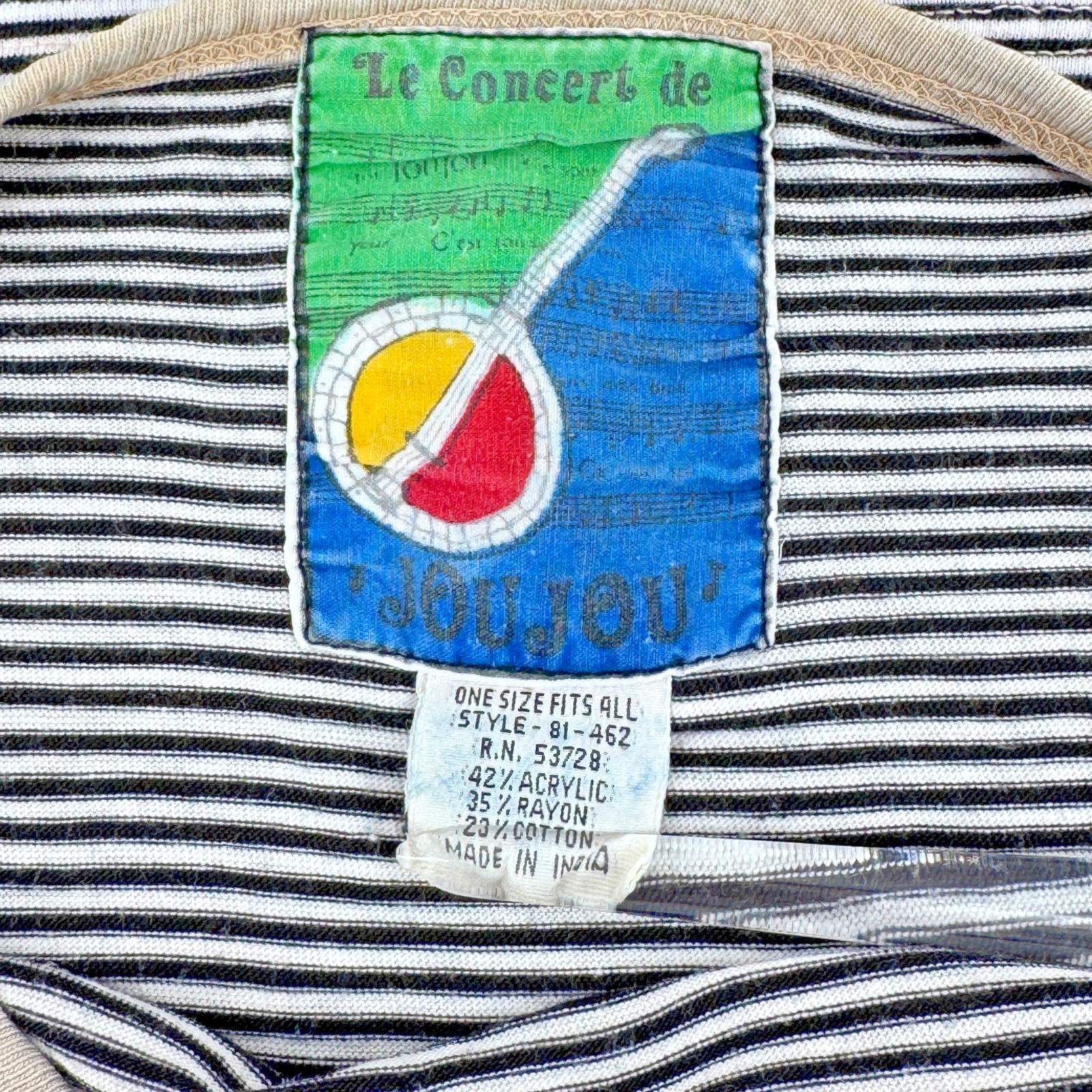 VTG JouJou T-shirt Le Concert de JouJou Black & White Striped- Art Music Grunge