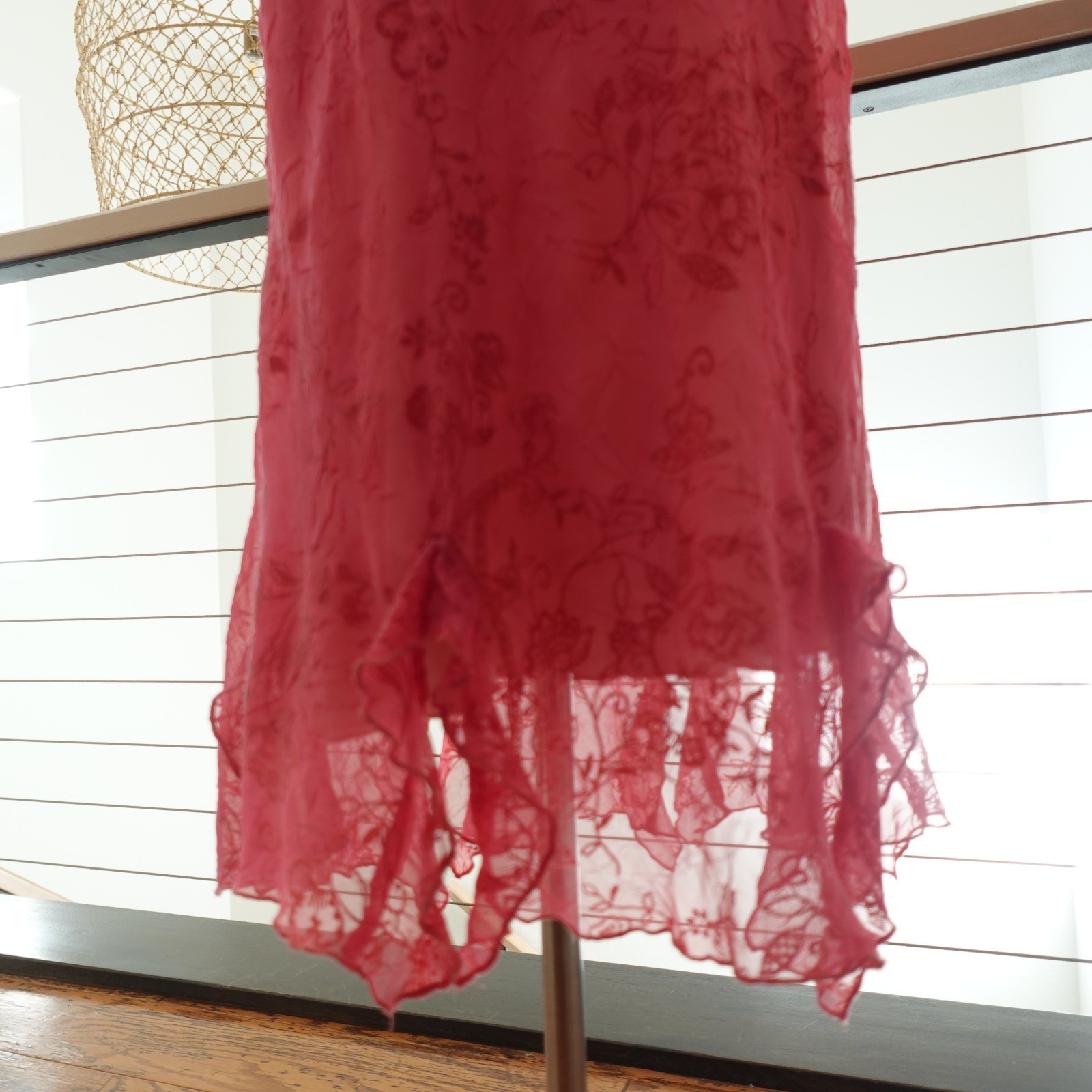 Vtg 90s Y2K CDC Dress M Pink Lace Mesh Overlay Wrap Midi Romantic Boho Feminine