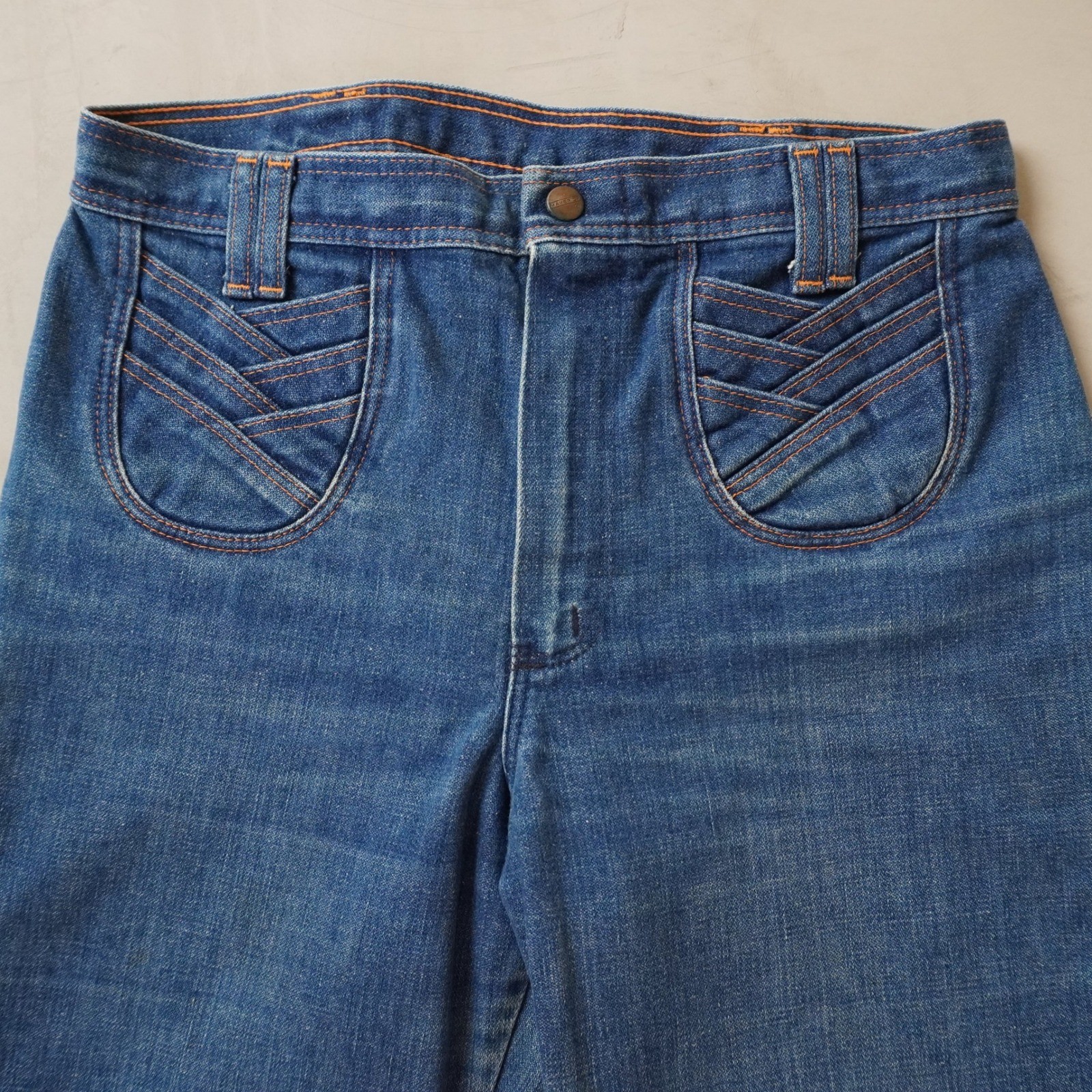 Vintage Maverick High Rise Flare Jeans Blue Western Yoke Made in USA 13/14 30×31