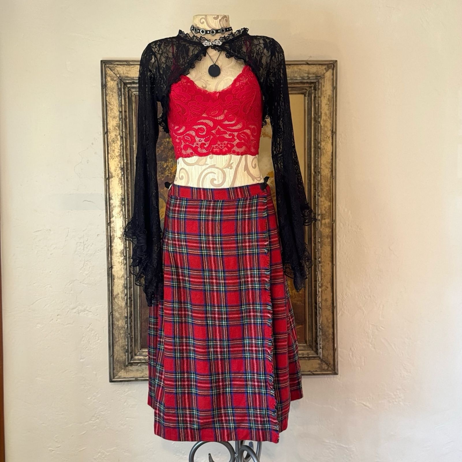 Vintage Composition 100% Virgin Wool Plaid Pleated Kilt Midi Skirt