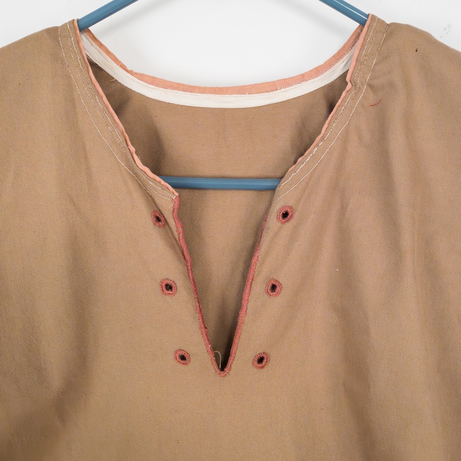 Vintage American Indian Dress Women Tan Red Fringe Cotton Canvas