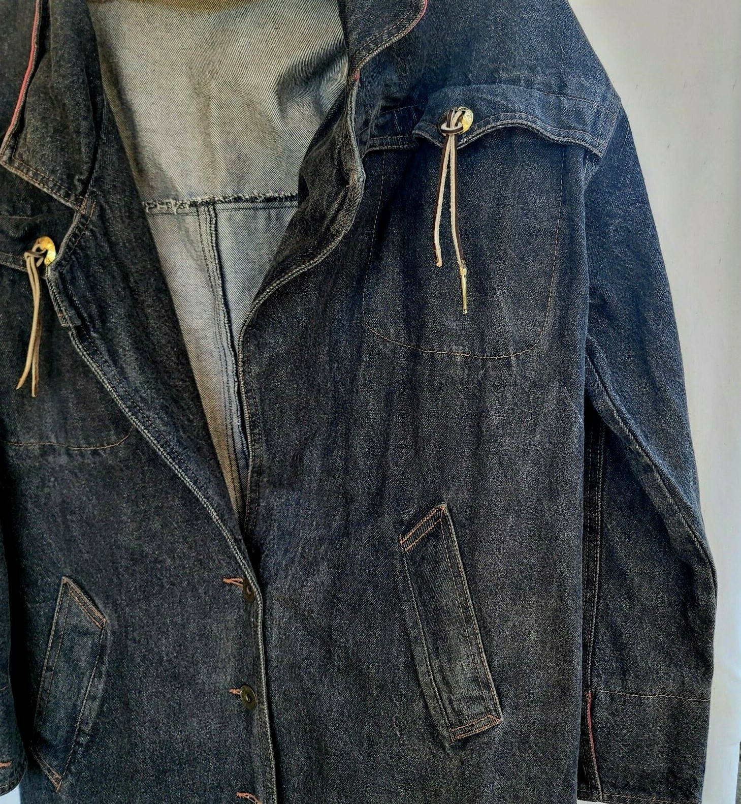 Andy Johns Long Duster Barn Coat Womens Medium Denim Dark Wash Vintage