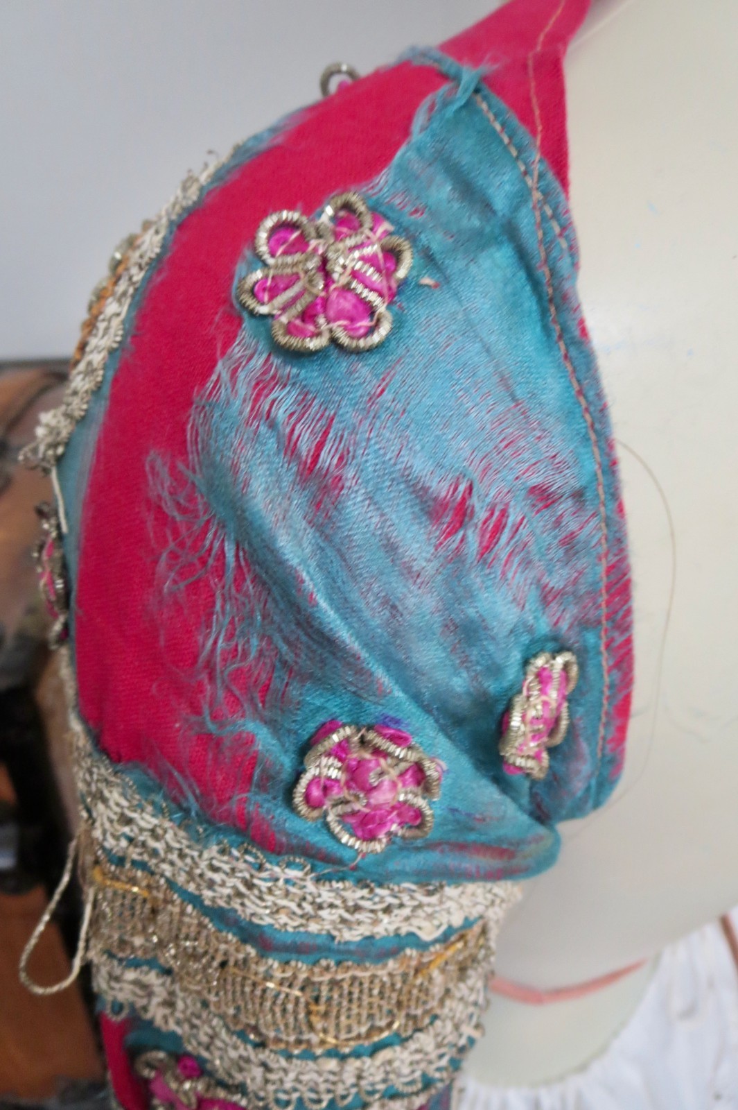 Antique Indian Choli Tribal Banjara Top Silk Metallic Thread Embroidery Backless