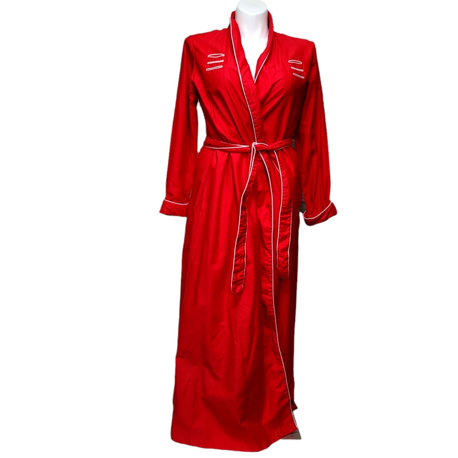 Vintage 70s 80s David Brown California Size L Red White Piping Lightweight Robe