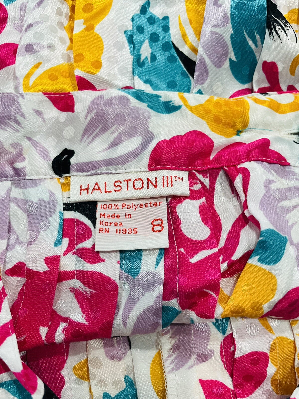 Halston III Vintage Midi Pleated Skirt Size 8 Colorful Floral Artsy Spring