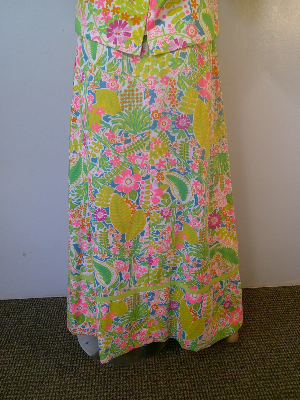 Vtg 60’s JAMISON BOUTIQUE 2 pc Lilly Style Neon Floral Tunic Top & Maxi Skirt M