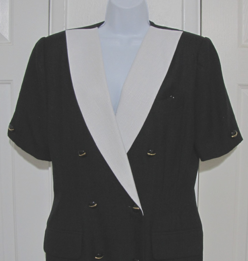 VTG Kasper for ASL Black Dress Straight Wrap White-Collar Short-sleeve Wm .12