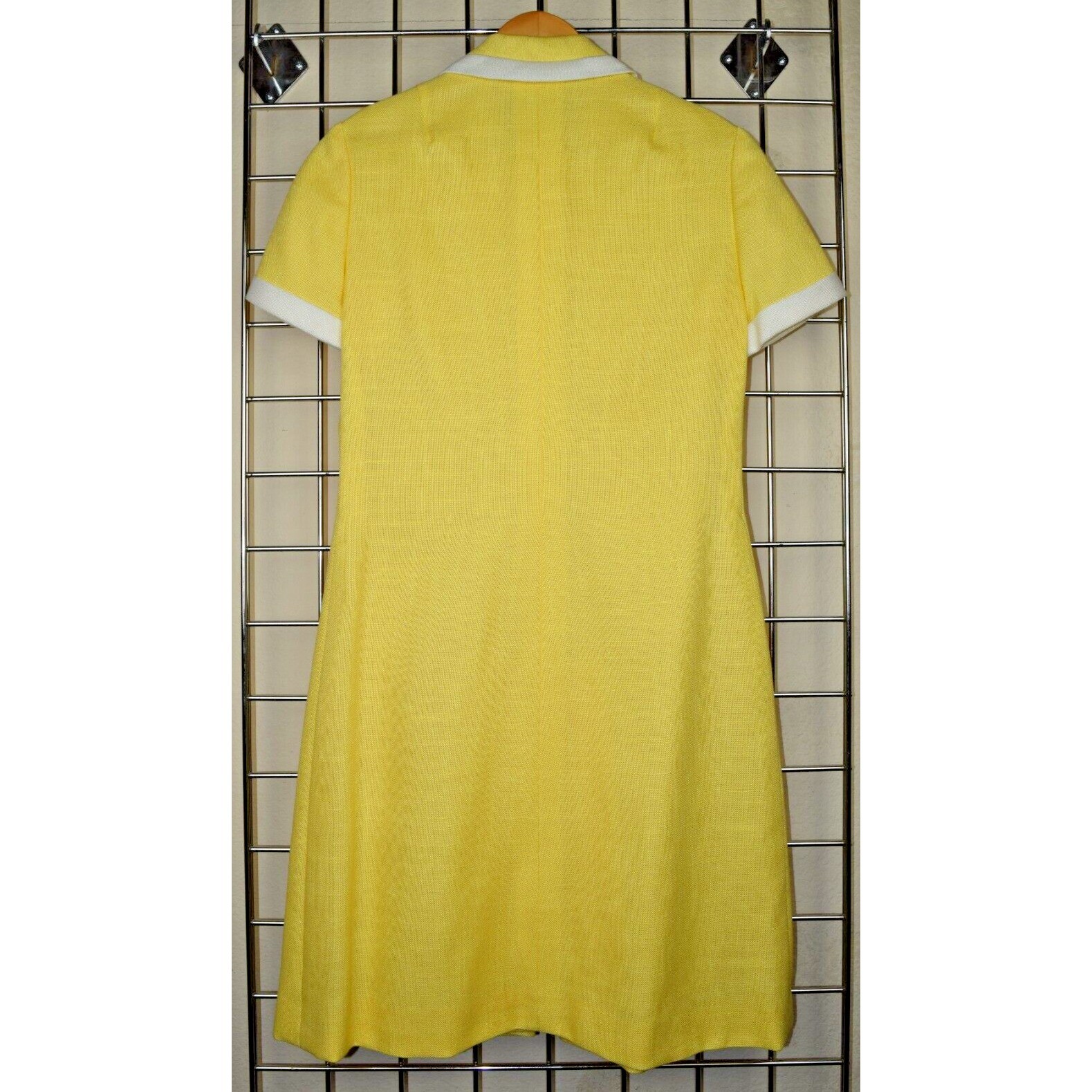 Vintage Midi Dress Carlye Size S/M 50s Sunny Yellow Linen White Trim Lined