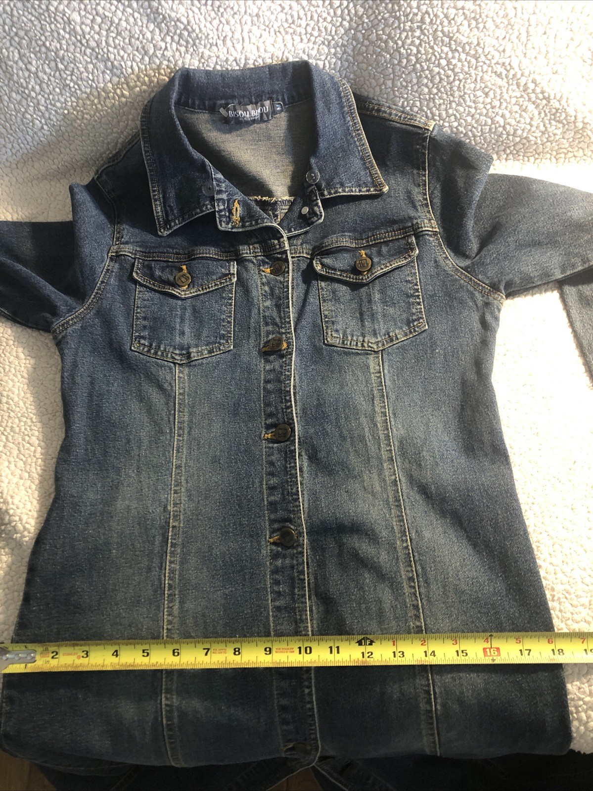 Vtg Bisou Bisou Y2K Maxi denim Jacket Coat dress duster sz Med 90s grunge