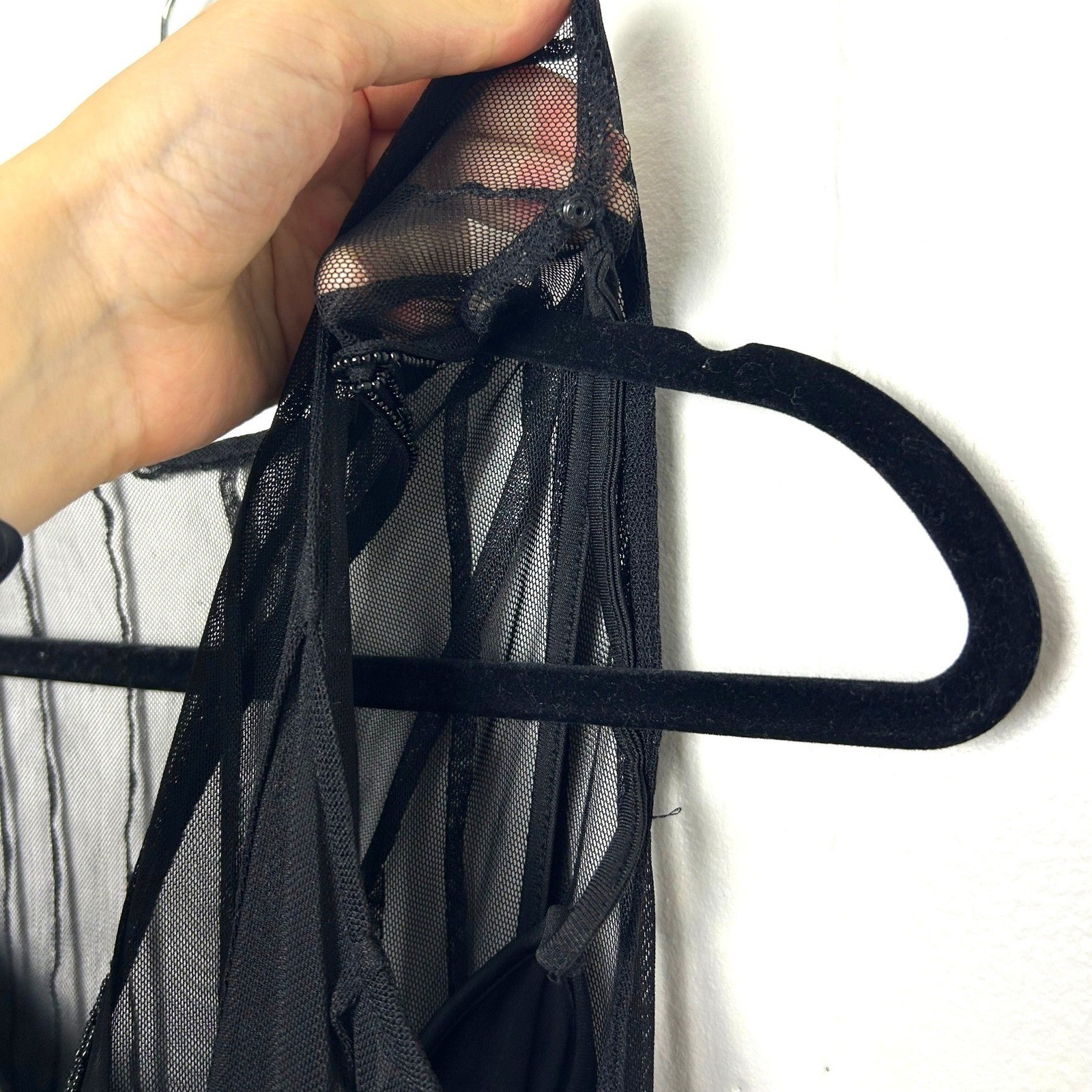 Vtg Y2K MIX IT Black Sheer Beaded V Neck Party Dress Size 8 whimsigoth cocktail