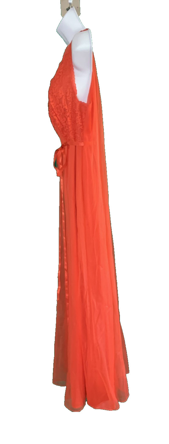 Vtg 60s Chiffon Overlay Persimmon Lace Watteau Train Nightgown Large? CUT TAG