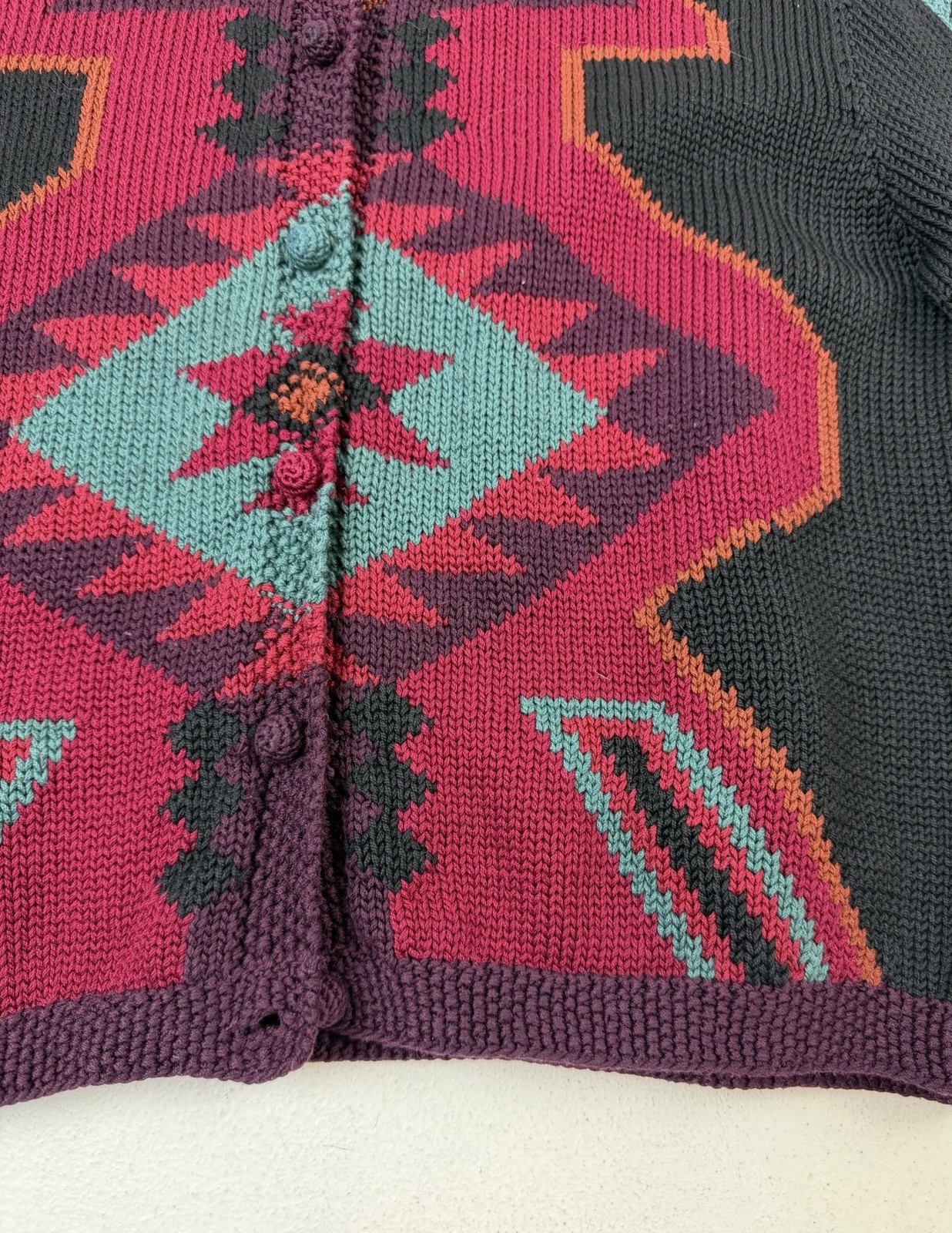 Vtg Earth Tones Santa Fe Sz S/M Cardigan Sweater Aztec Southwestern Cotton Peru