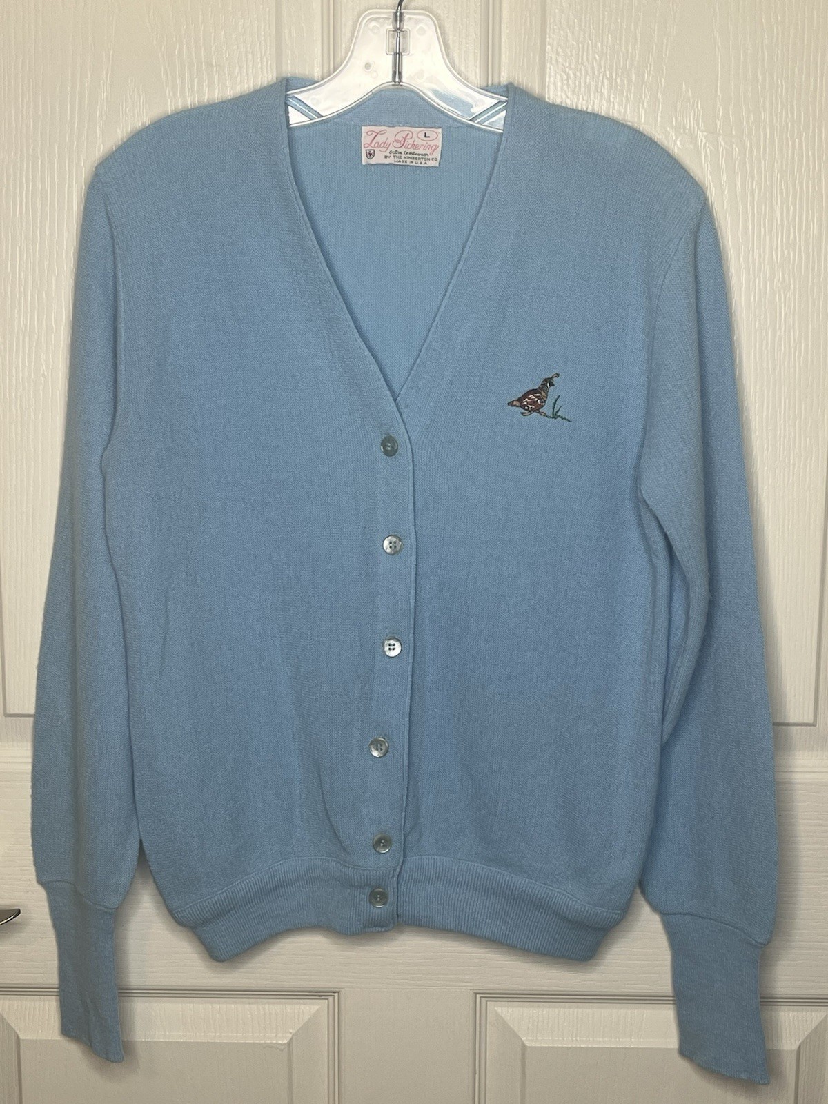 Lady Pickering Vintage Light Blue Vneck Cardigan Quail Sz L Kimberton Co