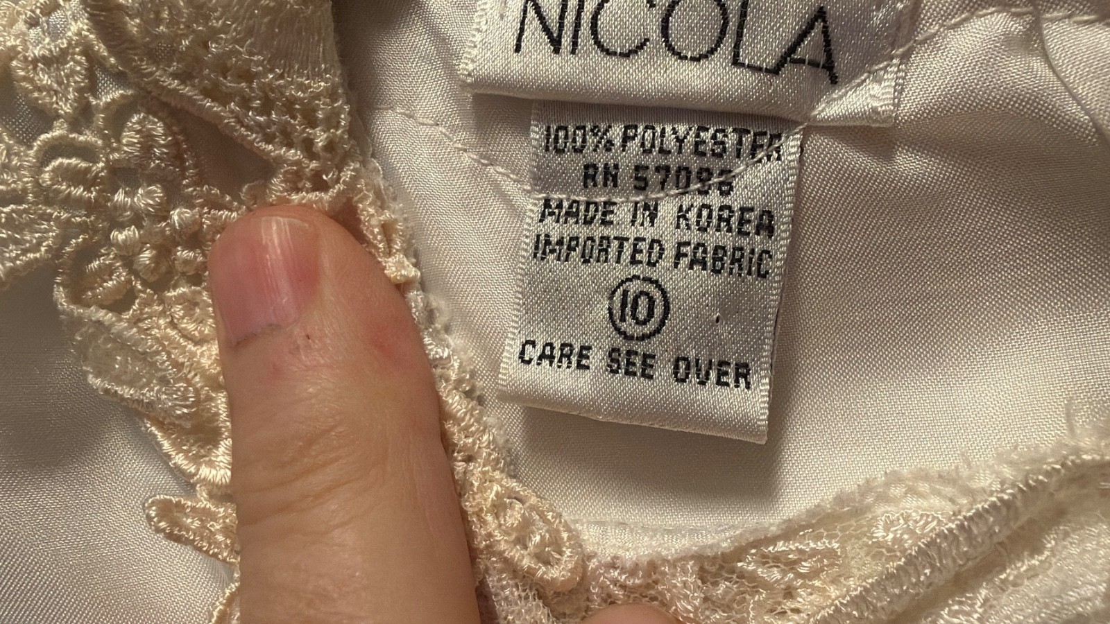 Blouse Vintage Nicola Size 10 Embroidered, Lace, White, Button back and cuffs