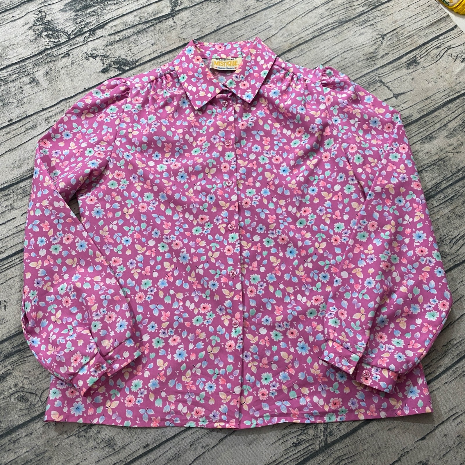 Lady Arrow Mistique Vtg 70s Floral Spring Boho Button Blouse Art Wear Hippie