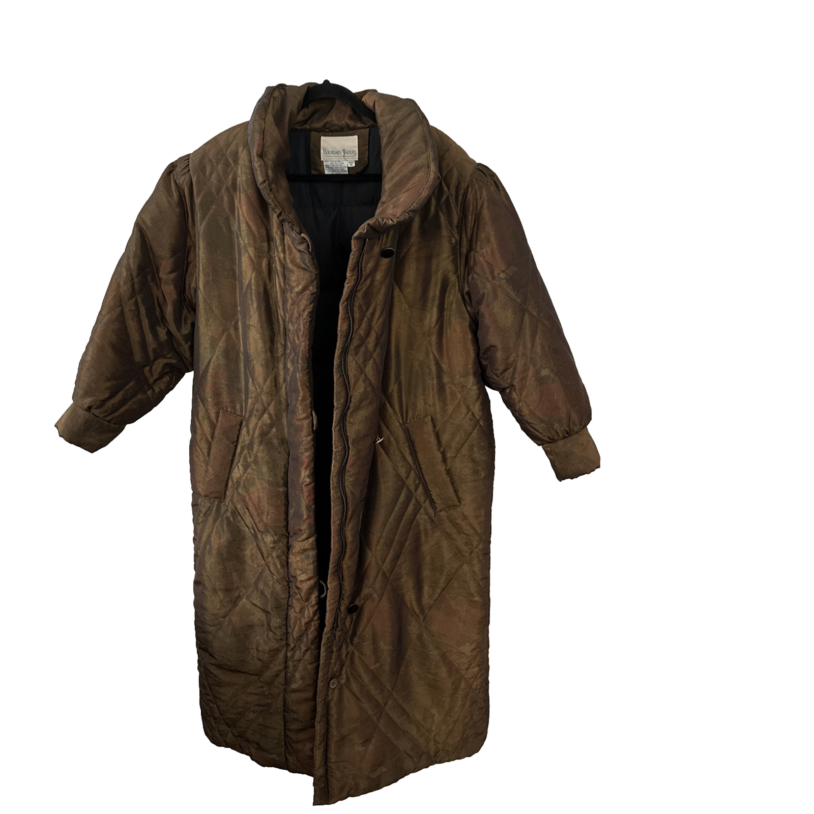 Vtg Boundary Waters 80s Down Abstract Puffer Coat Olive Metallic