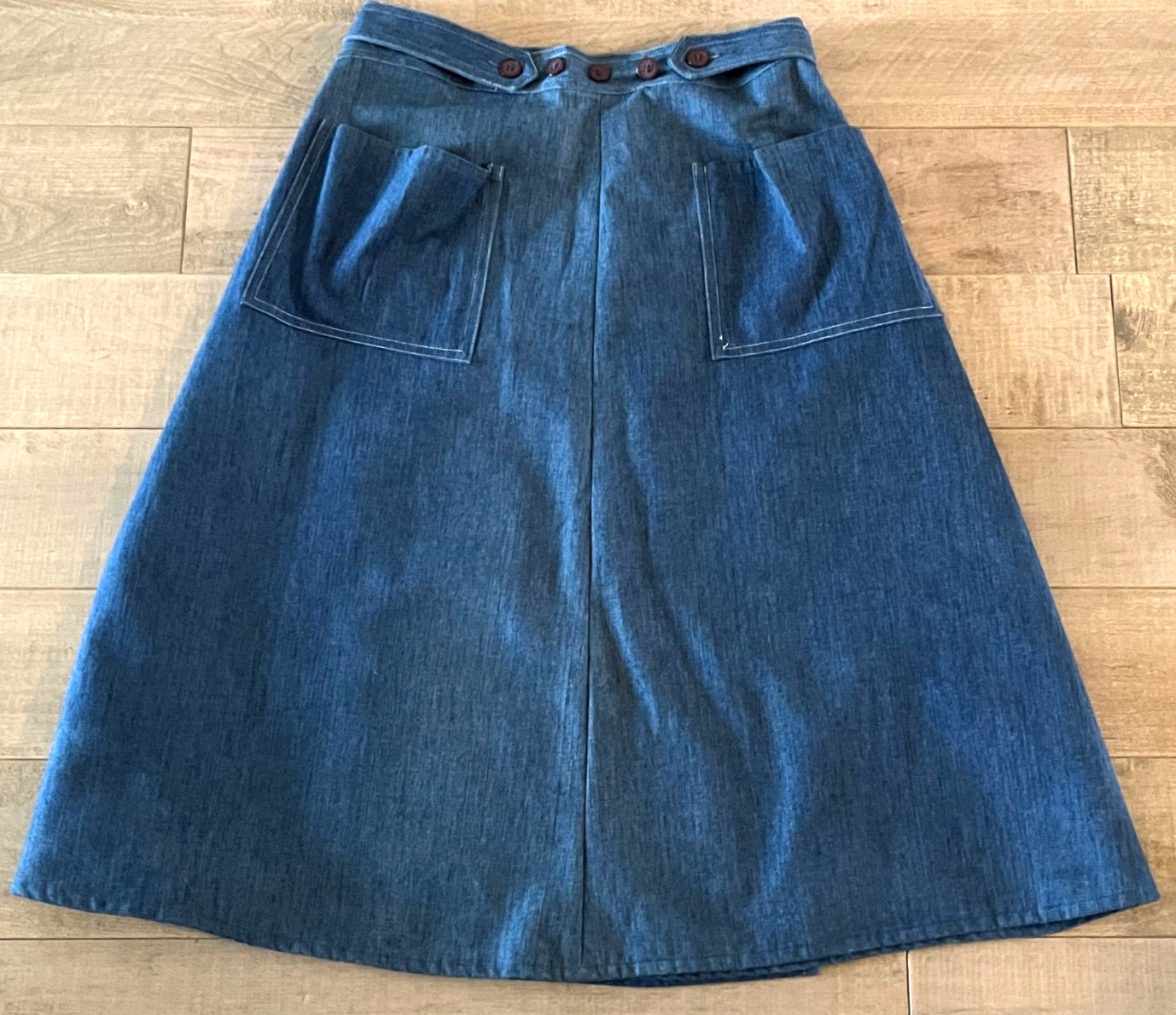 Vtg 70s 80s Denim Wrap Skirt L Blue Jean Midi A-Line Pockets Hippy Boho USA-GVC