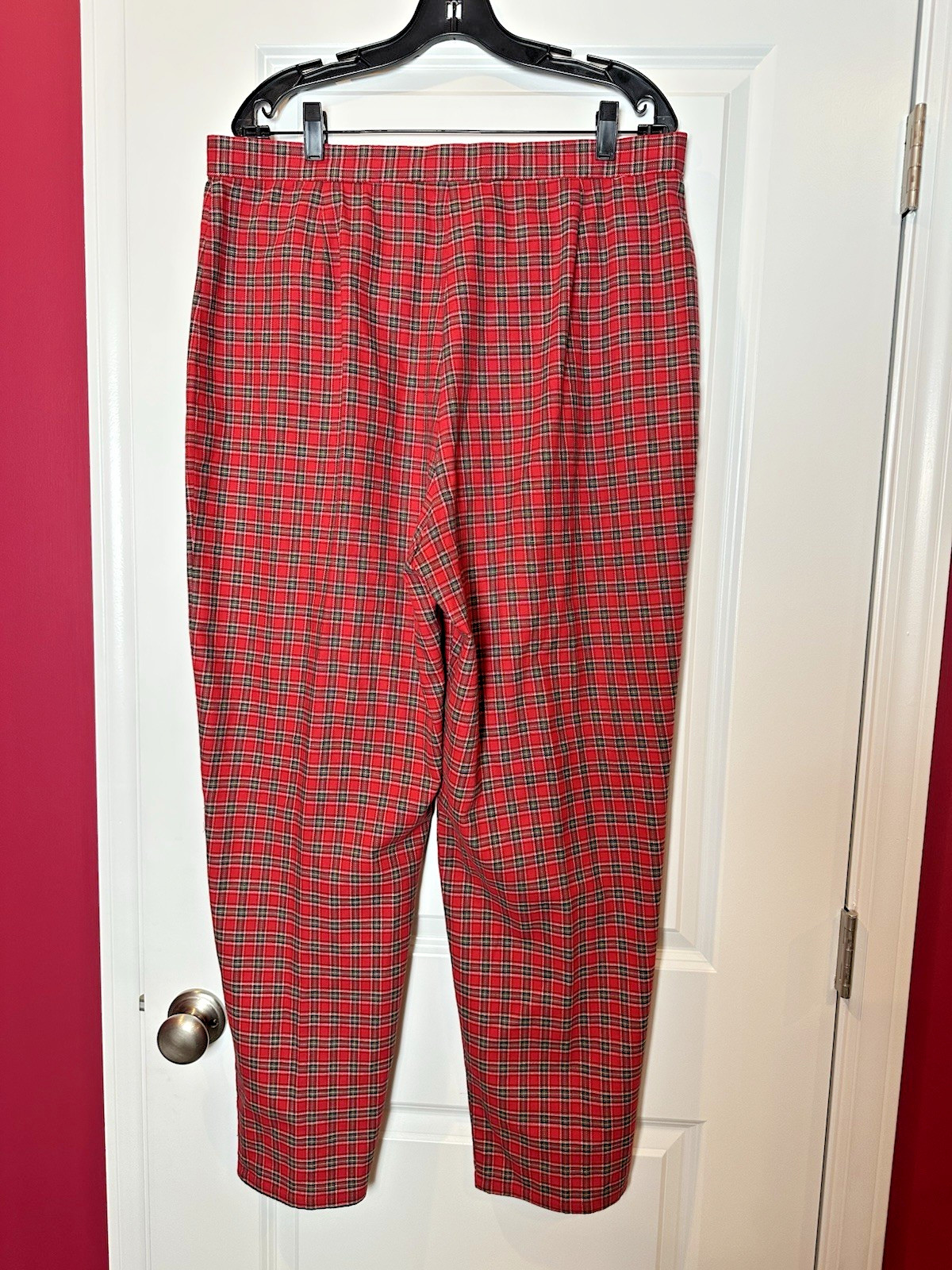 Vintage 90s Susan Bristol Sz 16 Red Plaid Cotton Classic Preppy Tartan Pants