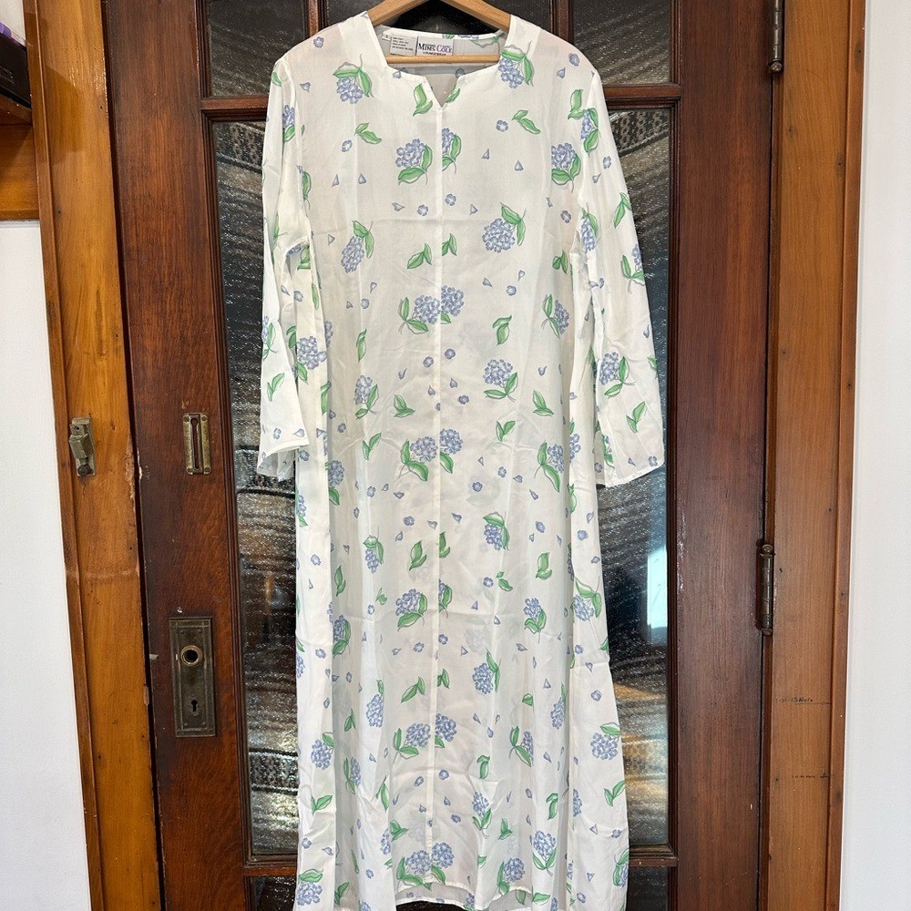 Michael Kathy Mims Cole Vintage Silk Nightgown Blue Floral Whimsigoth Dress S