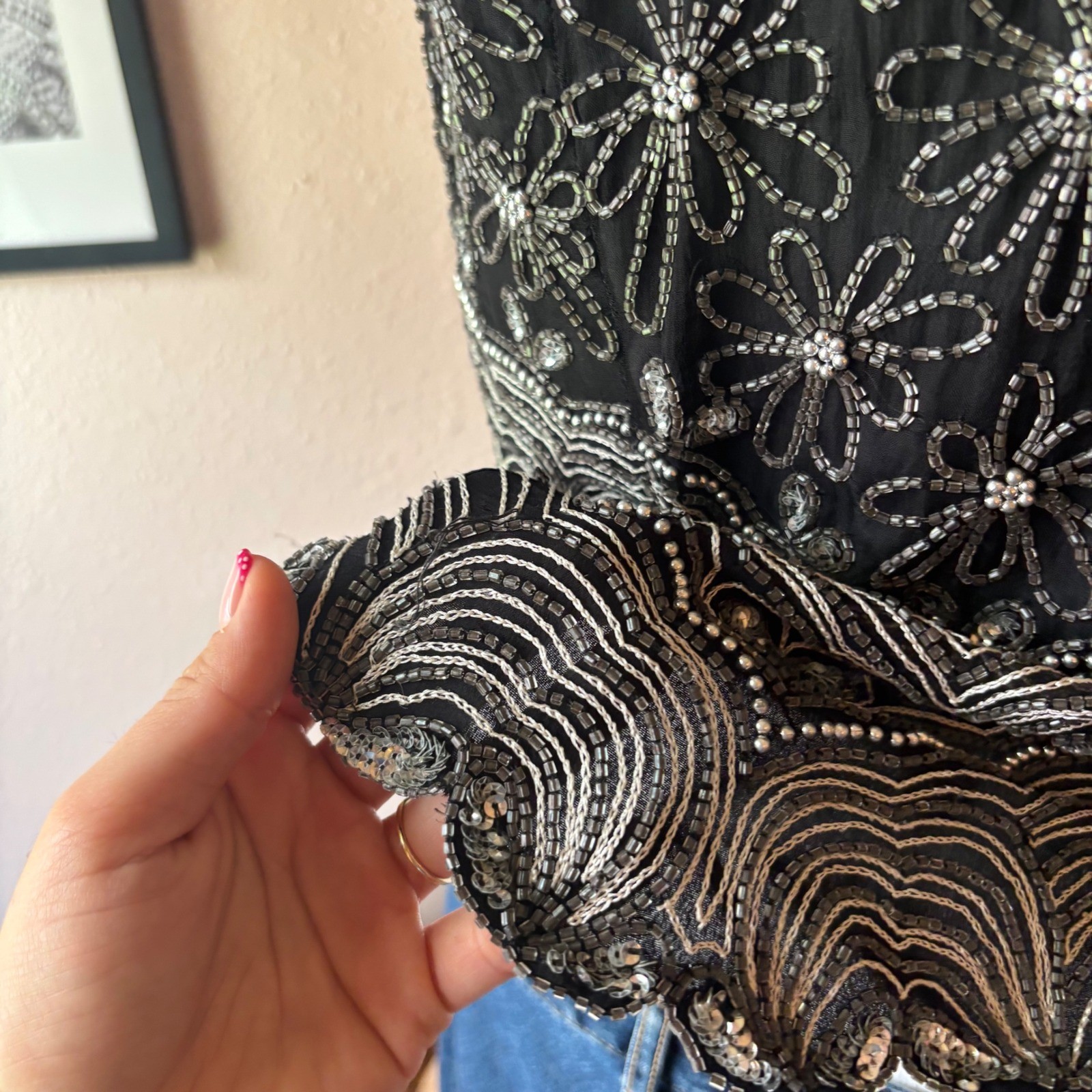 Vintage Papell Boutique Silk Beaded High Neck Blouse