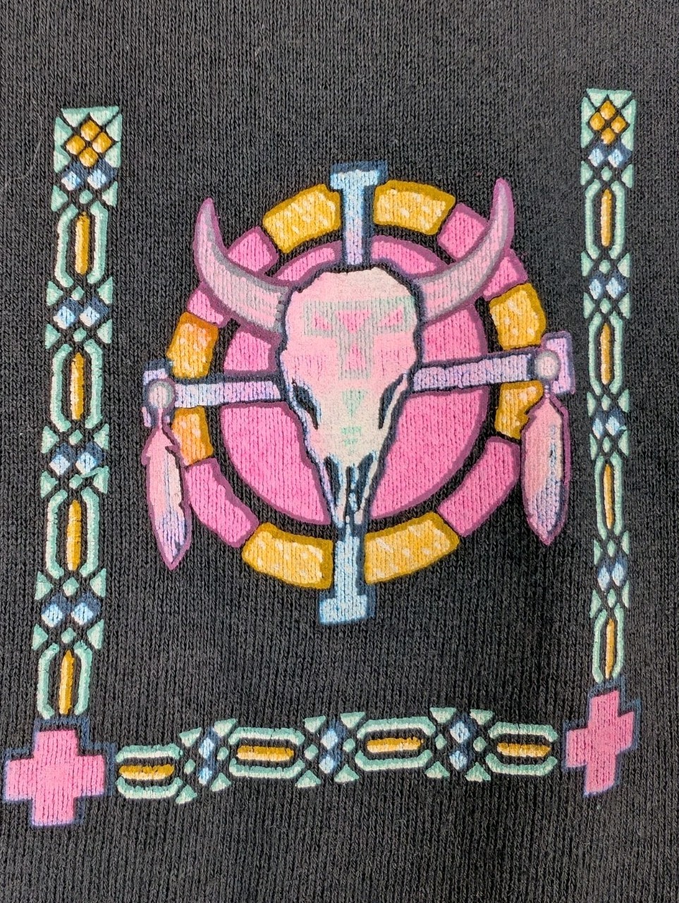Vtg 80s 90s Sweatshirt Native American DreamCatcher Bull Skull Southwestern Usa
