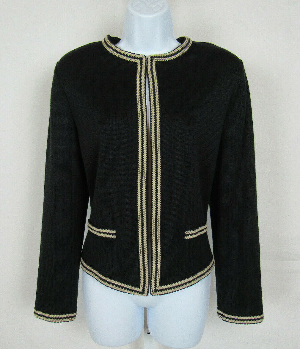 VTG 1960s 70s JAMES KENROB BY DALTON BLACK KNIT SWEATER BLACK TAN TRIM