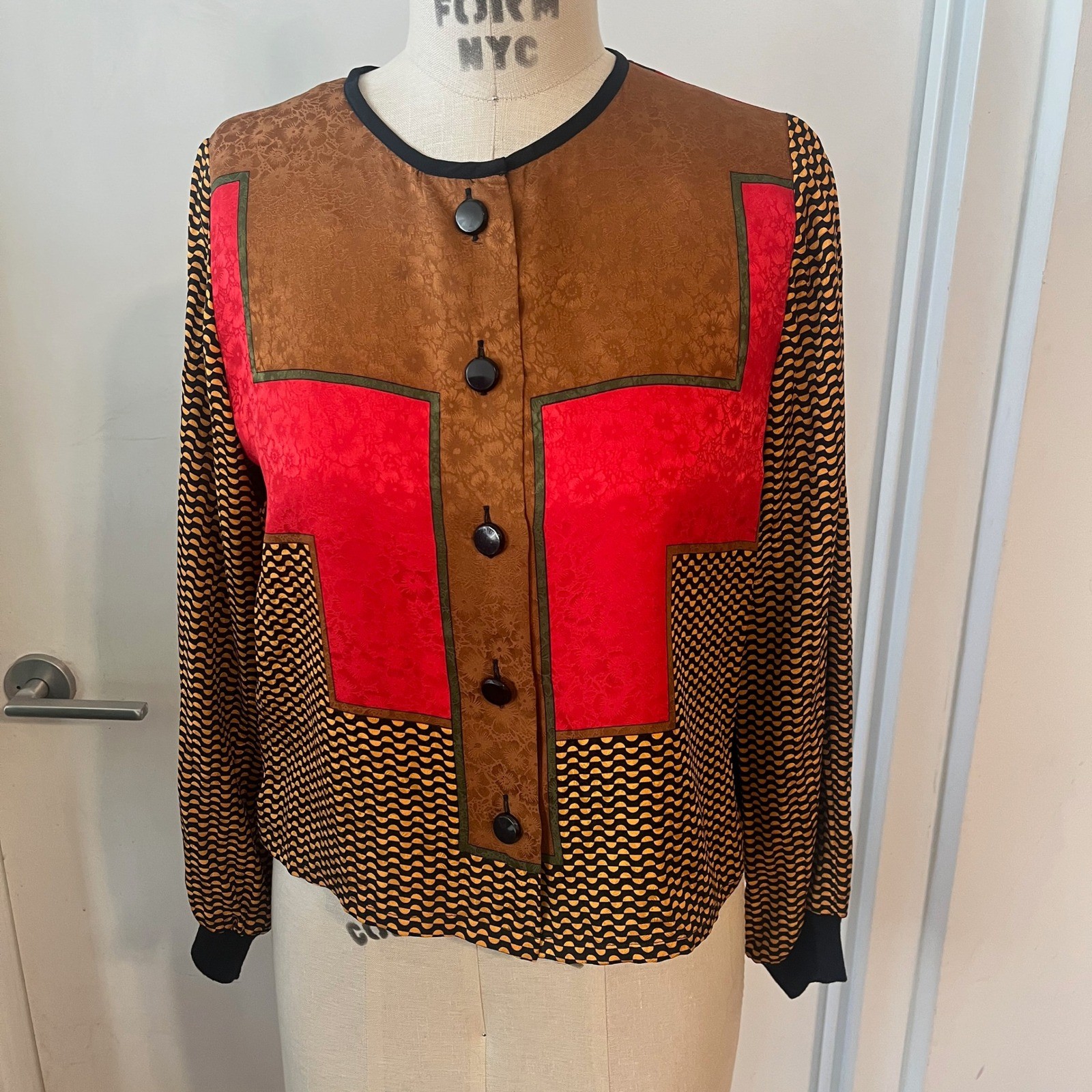 VTG Lauren Alexandra 90’s Silk Colorblock Top Size 6