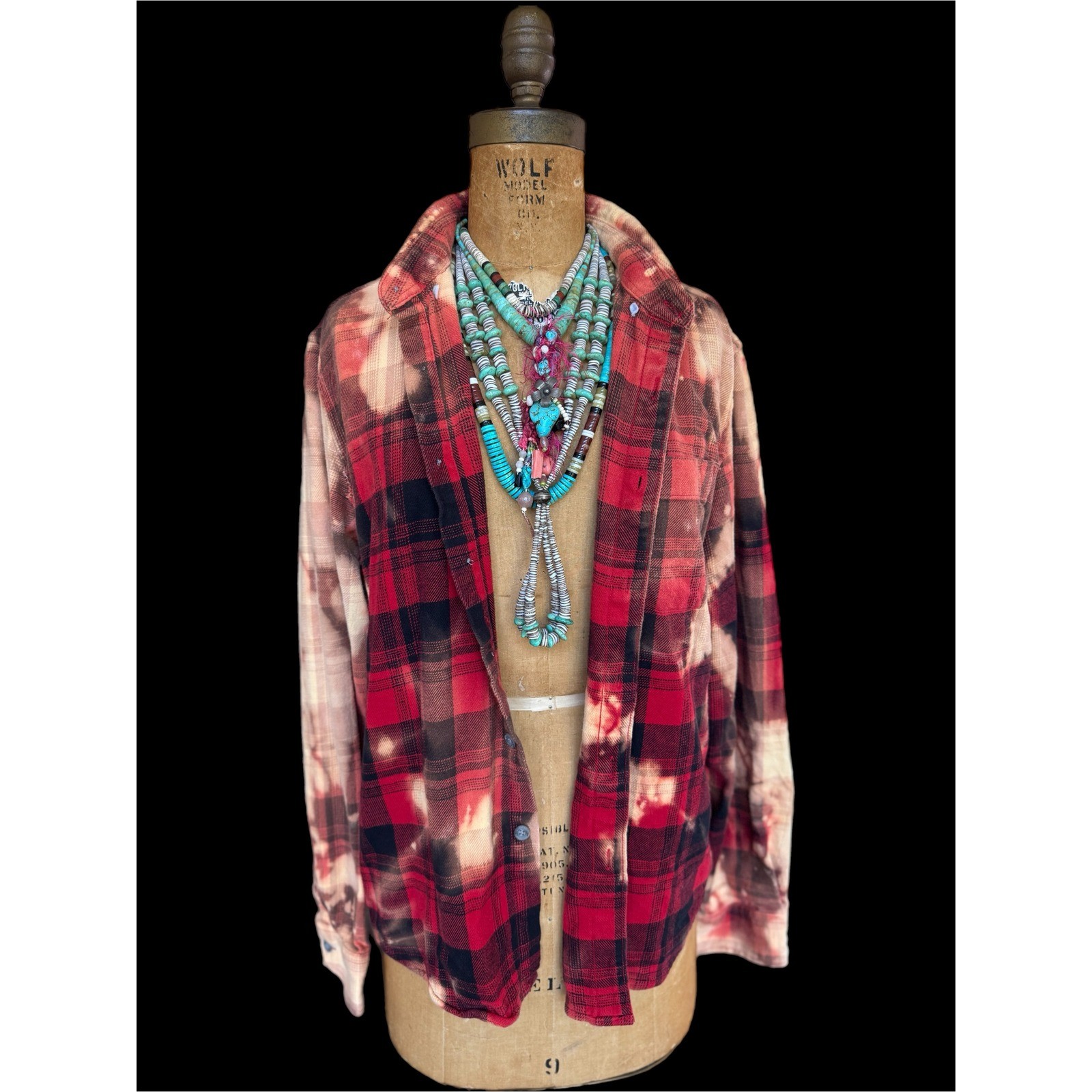 Vintage Skunk Upcycled Bleached Flannel Shirt Folk Art Medium