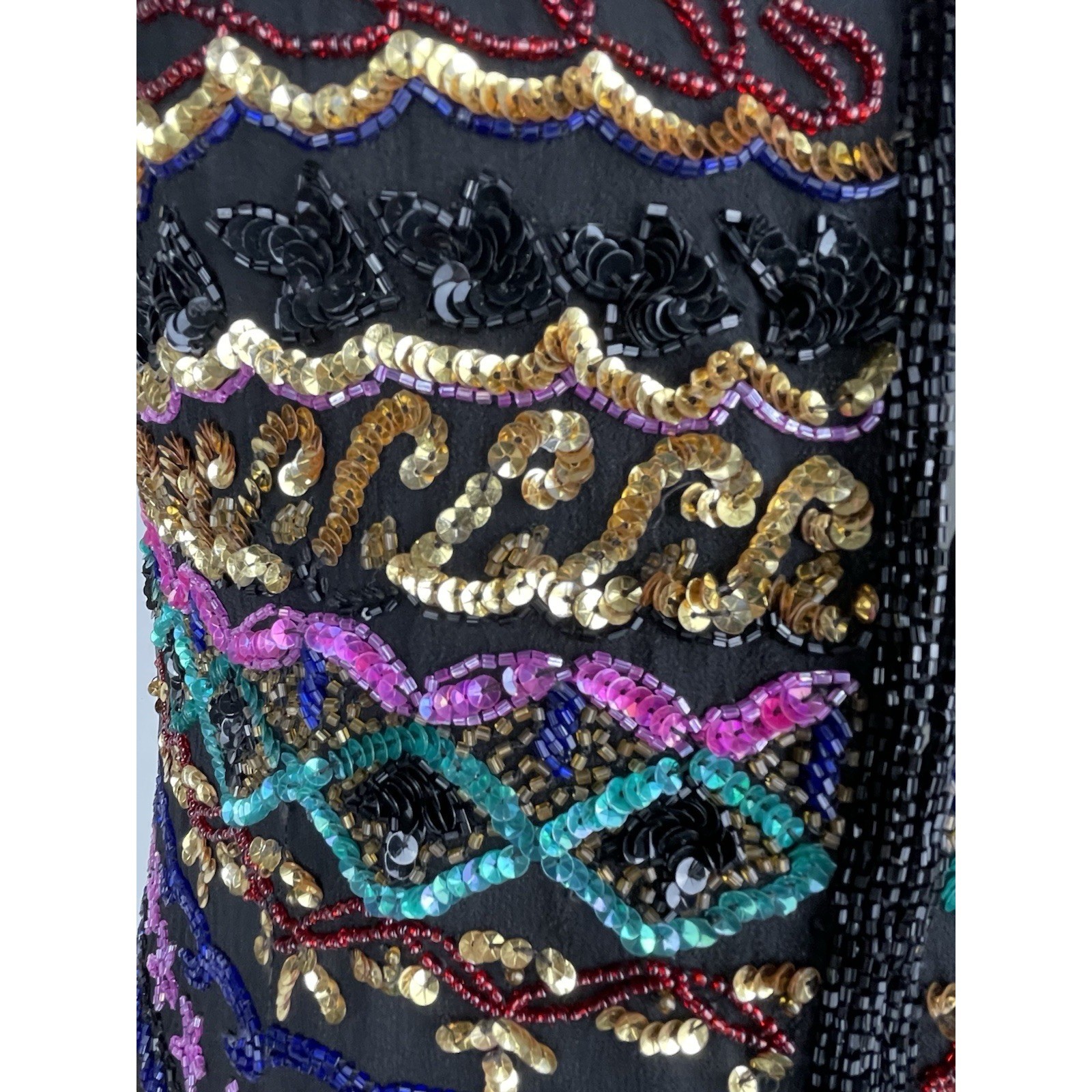 VTG 90s Niteline By Della Roufogali Sequin Beaded Multi Colored SILK Vest SZ M