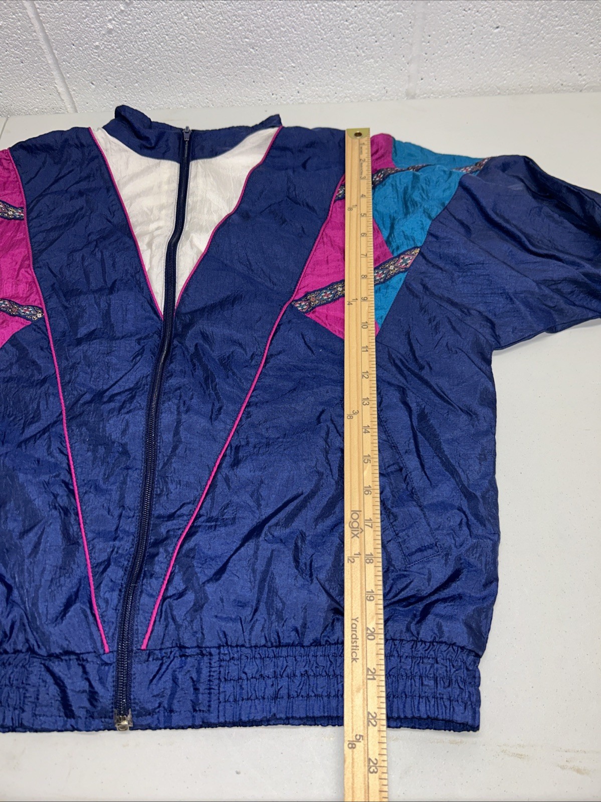 VTG 80S Polyester Windbreaker Size Medium Just For Petites Purple Color Block A2