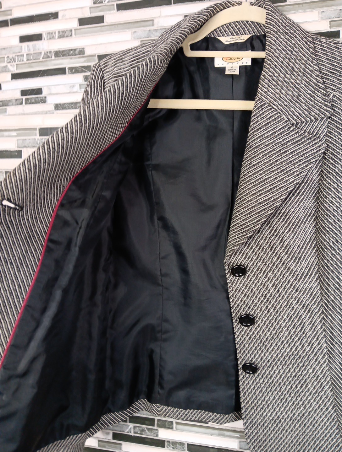 Wool Blazer Women’s 8 Gray Black Tweed Striped Italian Career Jacket Old Money