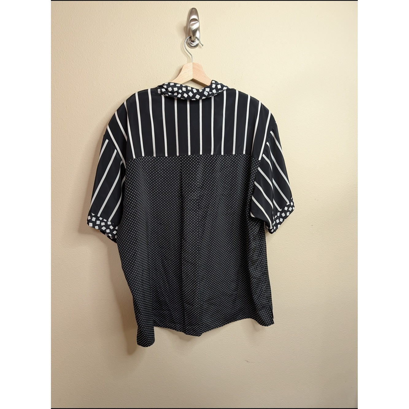 TanJay 20W Vintage Mixed Pattern Blouse Black White Stripe Polka Dot Geometric