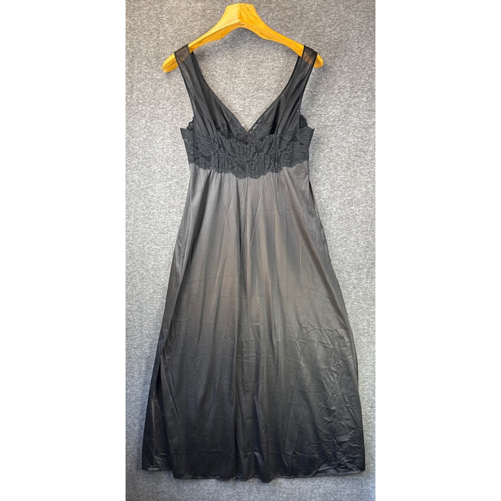 Vtg Glydons Maxi Nightgown Size L Sheer Lace Trim Bow Rosette Romantic USA Made