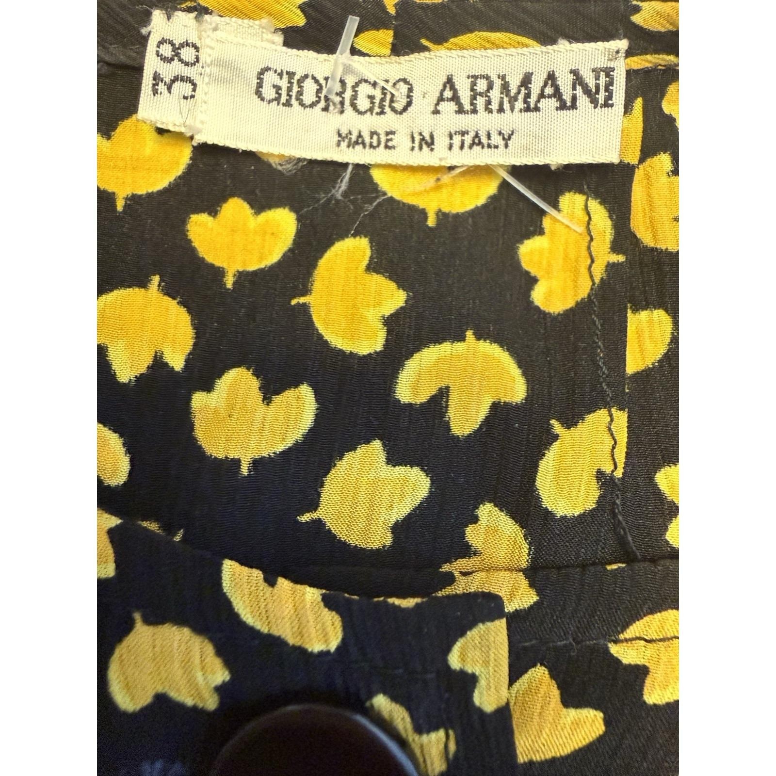 Georgio Armani Silk Blend VTG Black Gold Midi Dress Button Accents Italian Sz 38