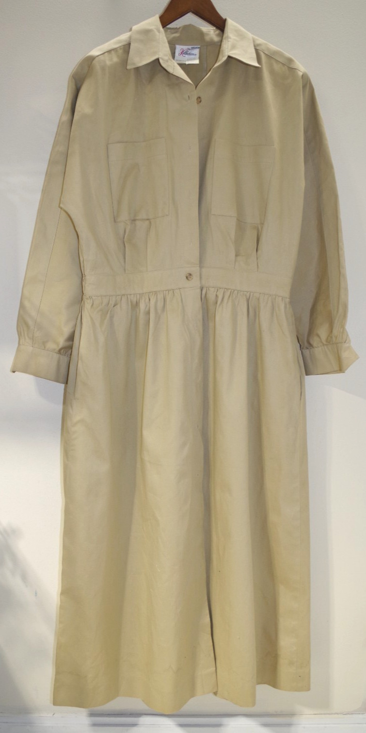 P2 NEW The Kollection 18 vintage 100% Cotton khaki tan Shirt Dress Taiwan R.O.C.
