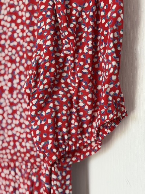Vintage Jane Schaffhausen Belle France Rayon Dress Red Floral Ruffle Size 8 USA