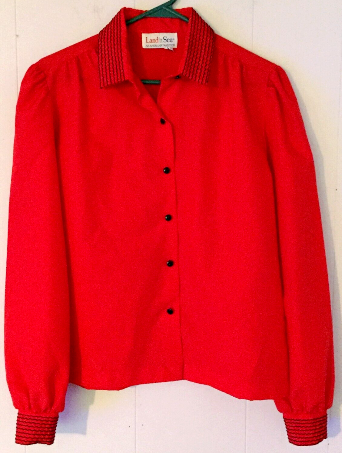 vintage 70’s Land n Sea blouse button close size 10 long sleeve red USA made