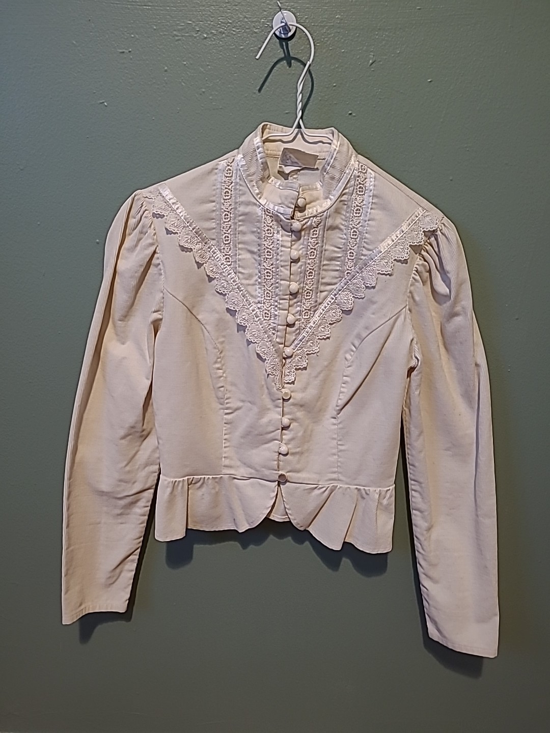 Vintage Gunne Sax Jessica’s Gunnies Courduroy Blouse 1970s Ivory XS Button Up